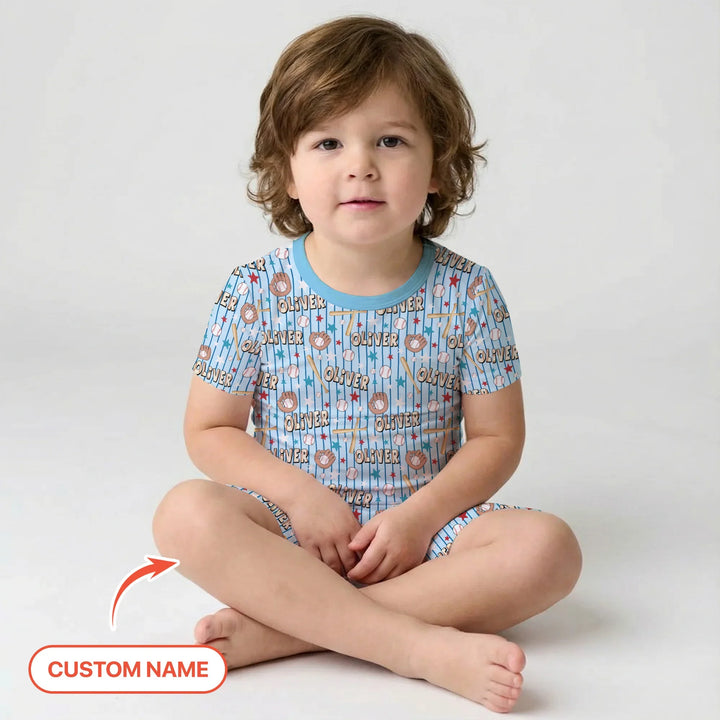 Custom name Little Baller Bamboo Two Piece Short Sleeve Shorts Pajama Set