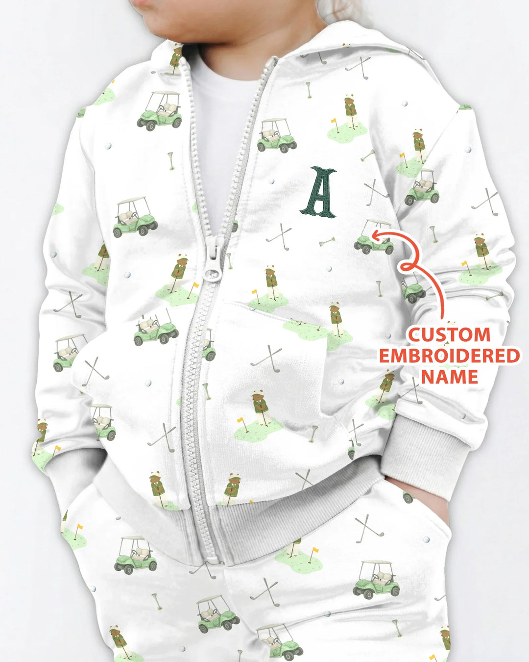 Custom Embroidered Name Monogram Letter Golf Bamboo Zip Hoodie