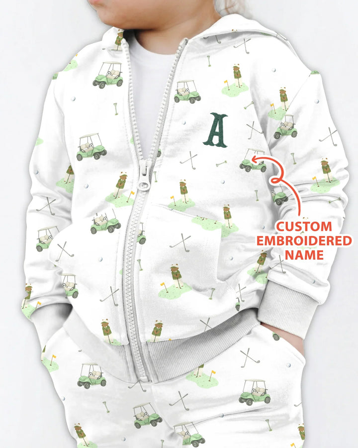 Custom Embroidered Name Monogram Letter Golf Bamboo Zip Hoodie