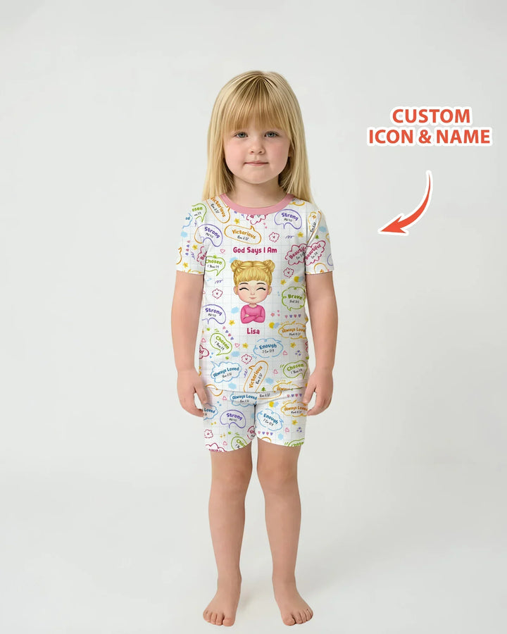 Personalized God Says I Am- Baby Girl Bamboo Two Piece Short Sleeve Shorts Pajama Set