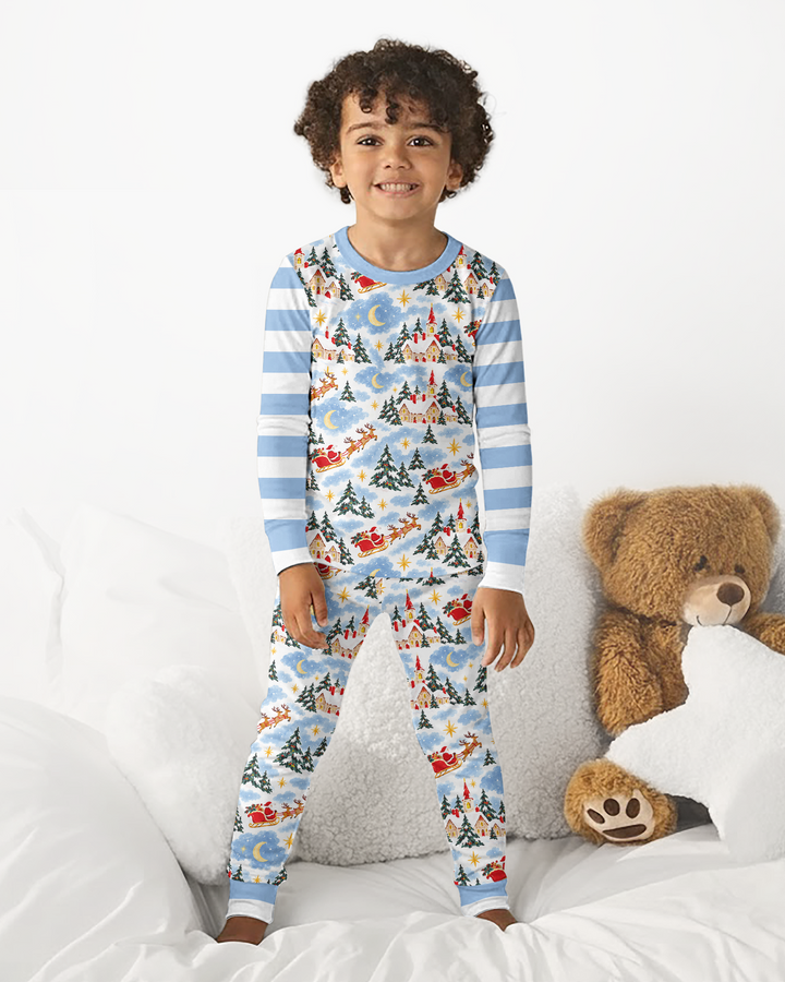 Whimsical Santa's Winter Village Bamboo Two Piece Long Sleeve Pajama Set
