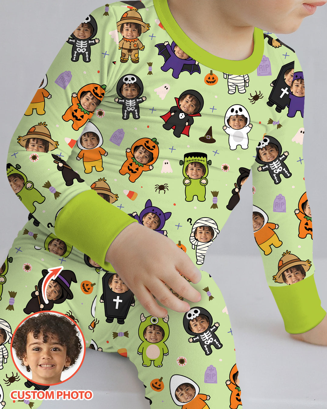 Custom Photo Little Halloween Crew Bamboo Two Piece Long Sleeve Pajama Set