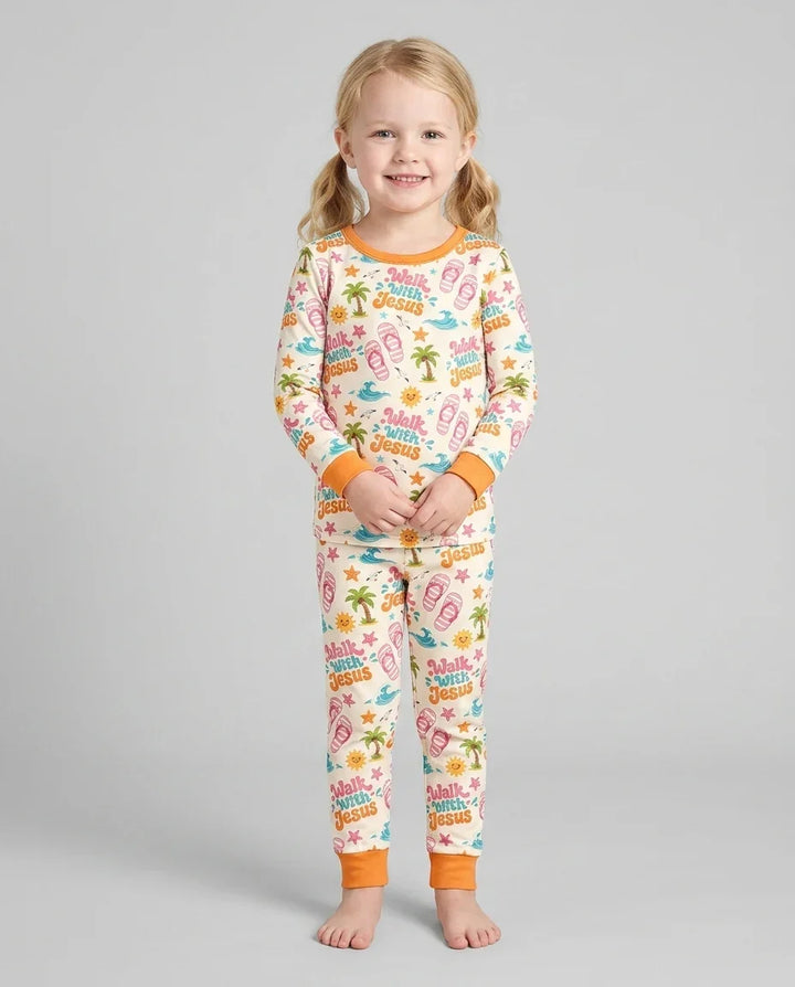 Groovy Summer Walk With Jesus Bamboo Two Piece Long Sleeve Pajama Set