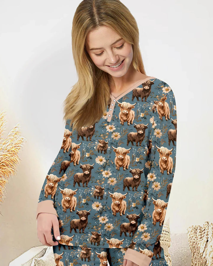 Majestic Highland Cows Family Matching Bamboo Women Pajama Set