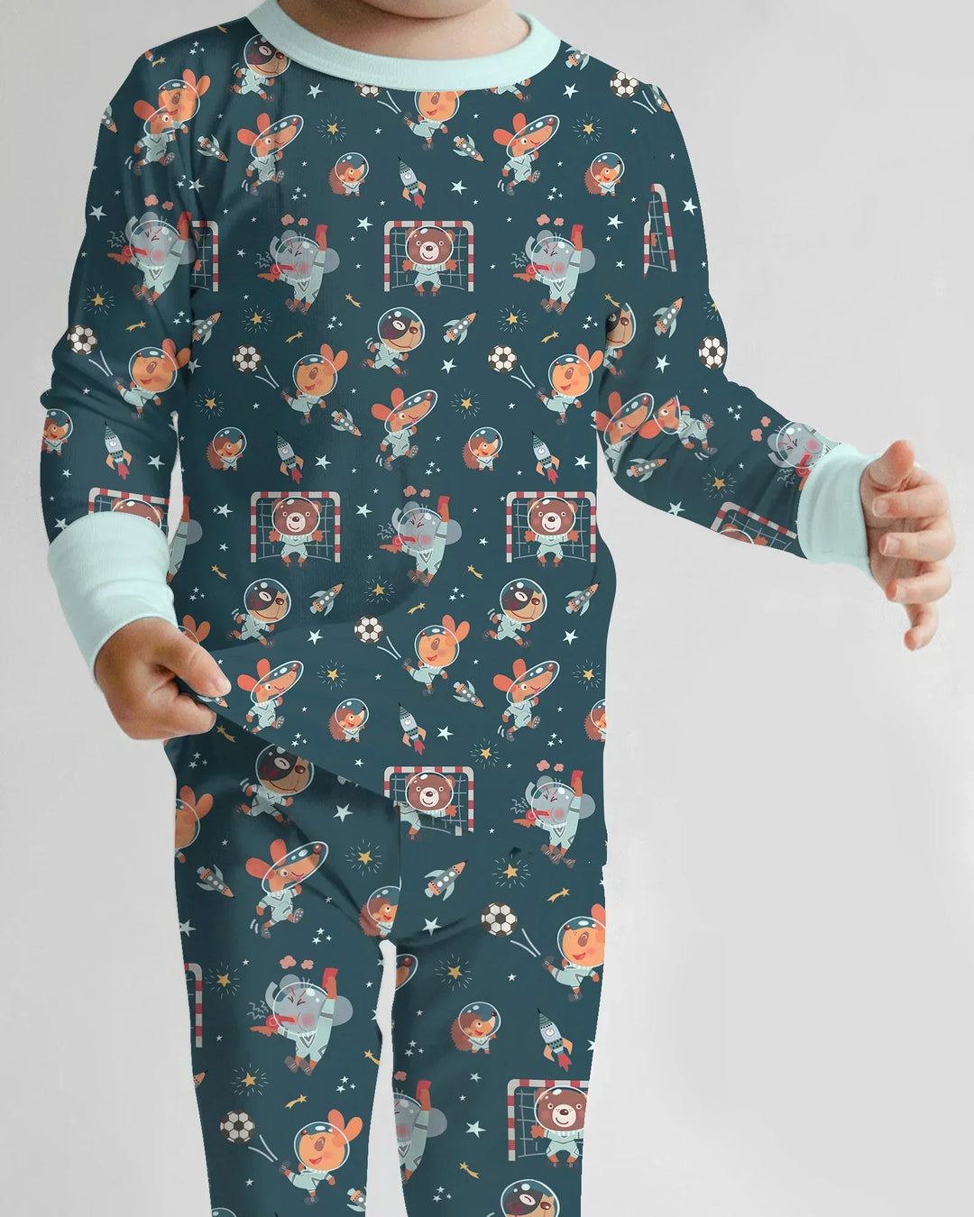 Space Soccer Bamboo Two Piece Long Sleeve Pajama Set