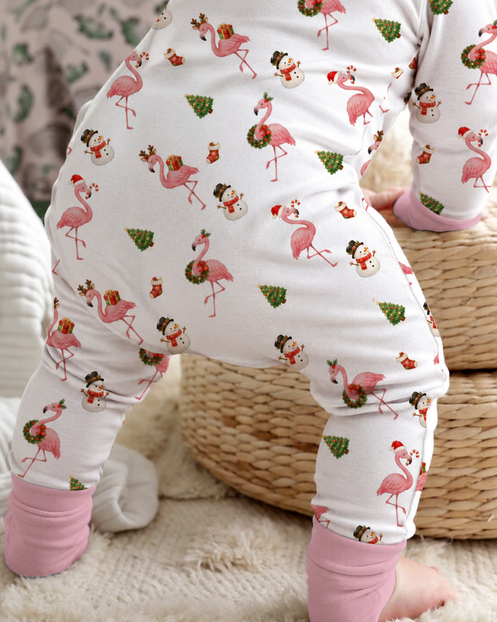 Flamingo Christmas Cheer Bamboo Convertible Zipper Romper