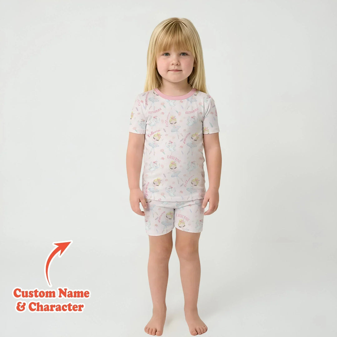 Custom Name Ballerina Doll Bamboo Two Piece Short Sleeve Shorts Pajama Set