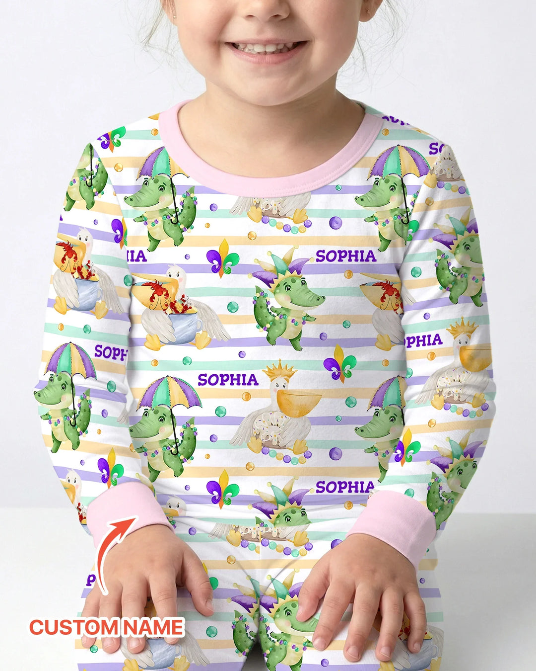 Happy Mardi Gras Adventure Family Matching Bamboo Two Piece Long Sleeve Pajama Set