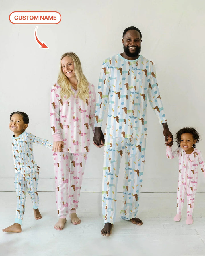 Custom Name Easter Dachshunds Family Matching Bamboo Two Piece Long Sleeve Pajama Set