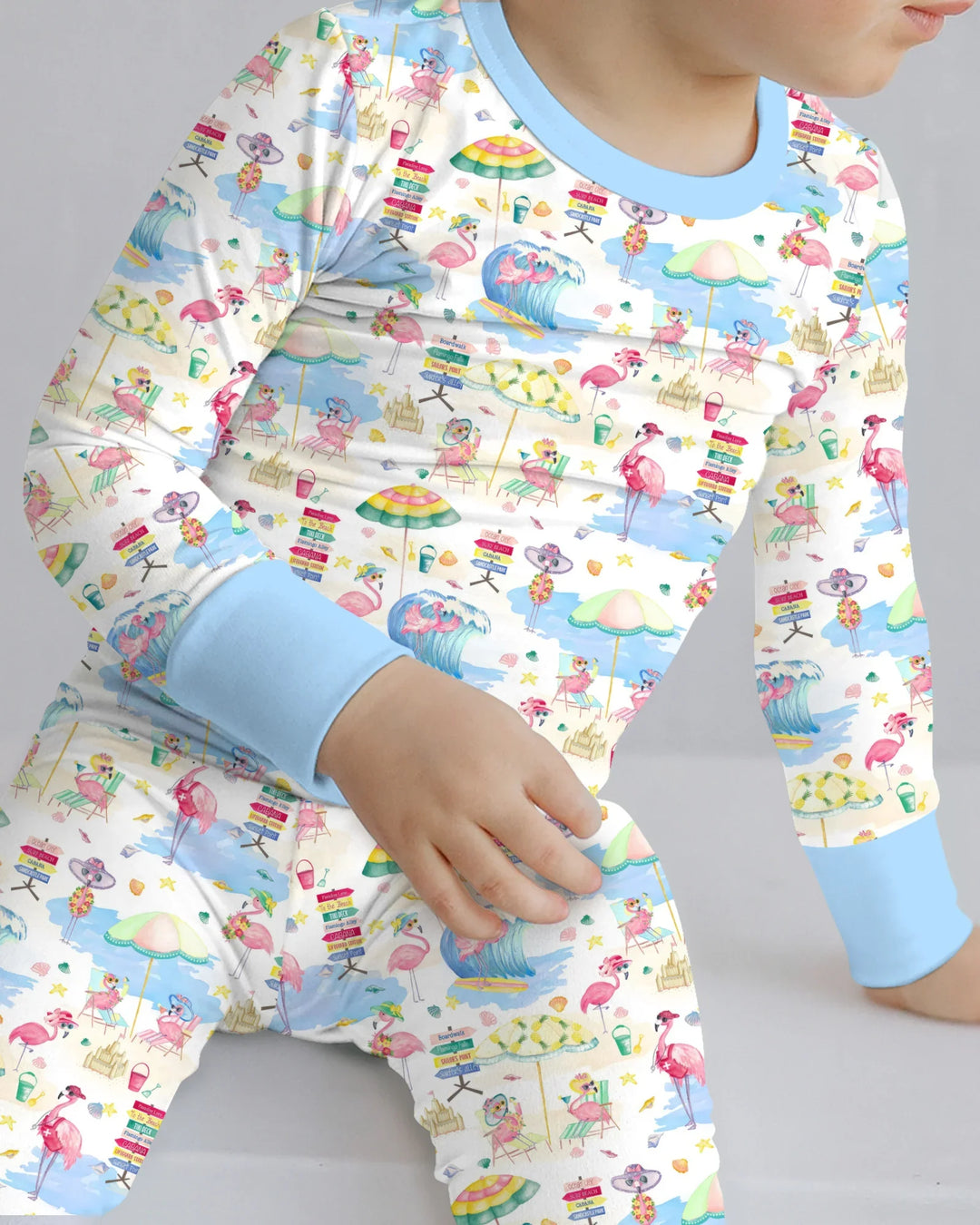 Flamingo Beach Family Matching Bamboo Two Piece Long Sleeve Pajama Set