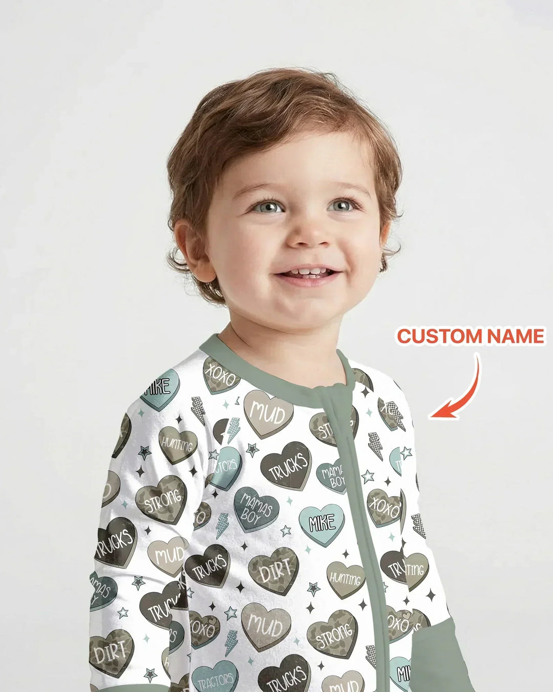 Personalized Camo Candy Hearts Bamboo Convertible Zippy