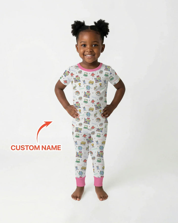Custom Name Celebration Hundred Days Bamboo Two Piece Short Sleeve Pajama Set