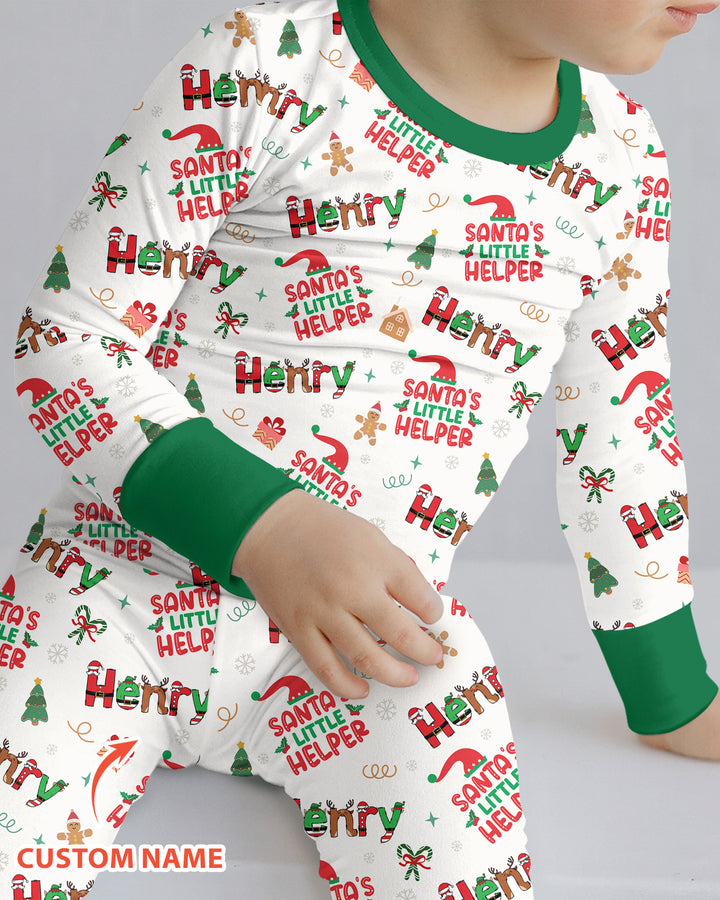 Personalized Santa's Little Helper Bamboo Two Piece Long Sleeve Pajama Set