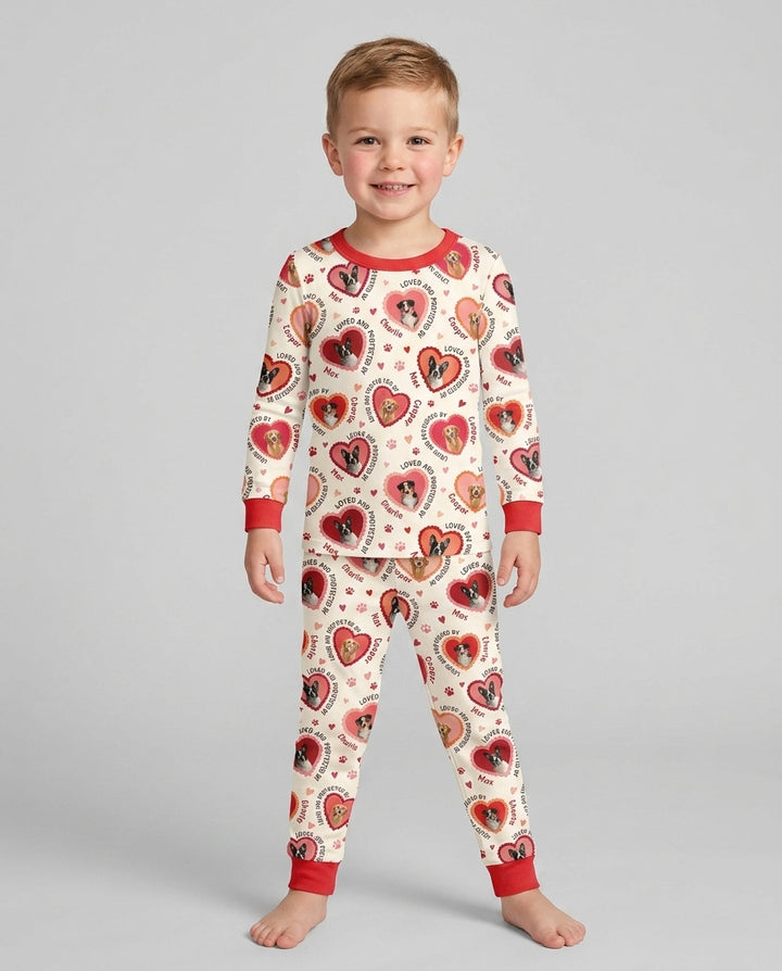 Custom Dogs Photo Loved And Protected By Bamboo Two Piece Long Sleeve Pajama Set
