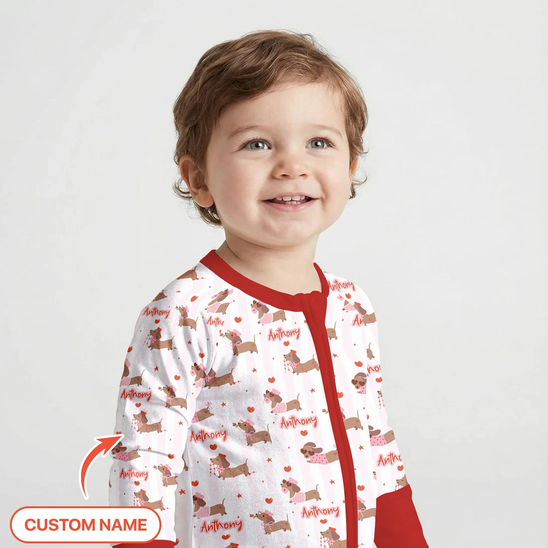 Custom Name Valentine Dachshund Family Matching Bamboo Convertible Zippy