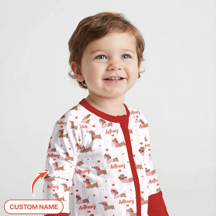 Custom Name Valentine Dachshund Family Matching Bamboo Convertible Zippy