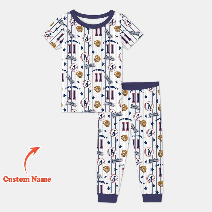 Custom Name Baseball Time Bamboo Two Piece Short Sleeve Pajama Set