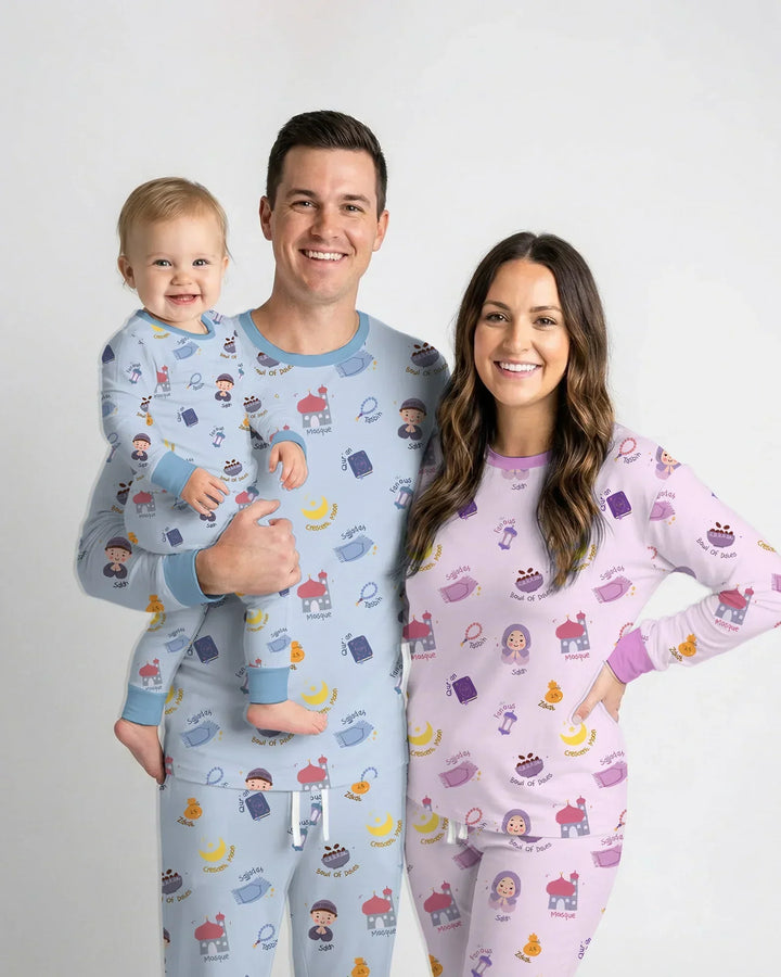 Cute Ramadhan Mubarak Bamboo Two Piece Short Sleeve Pajama Set
