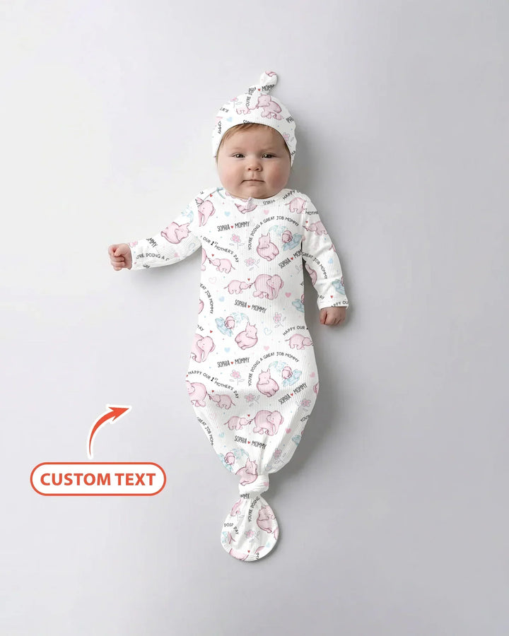 Custom Name Mother & Baby Elephant Bamboo Knot Gown