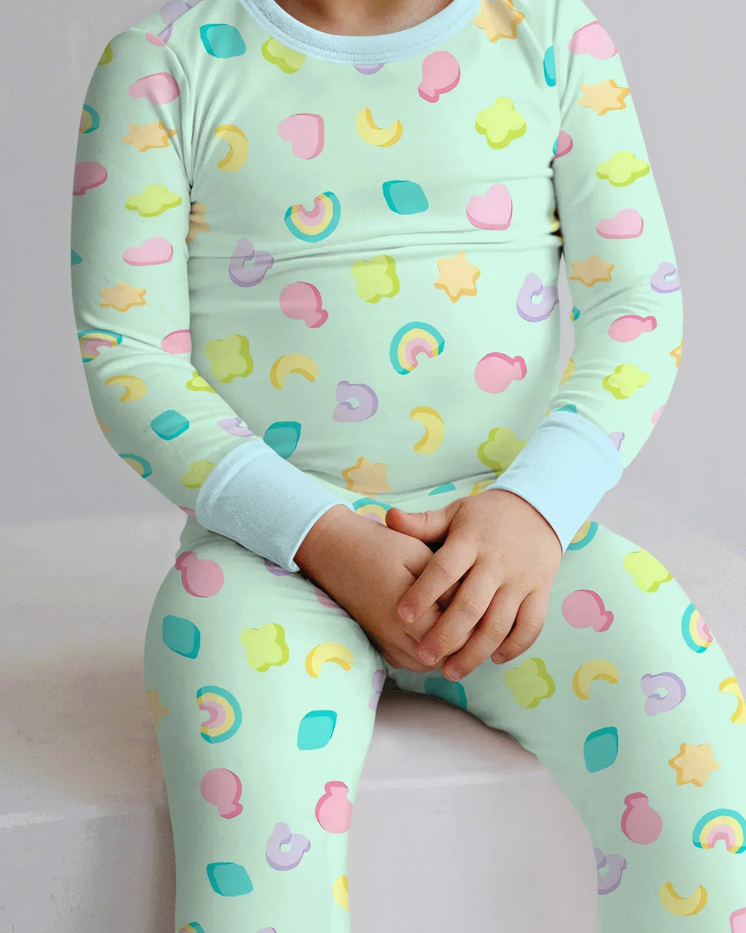 Pastel Lucky Charms Scatter Bamboo Two Piece Long Sleeve Pajama Set