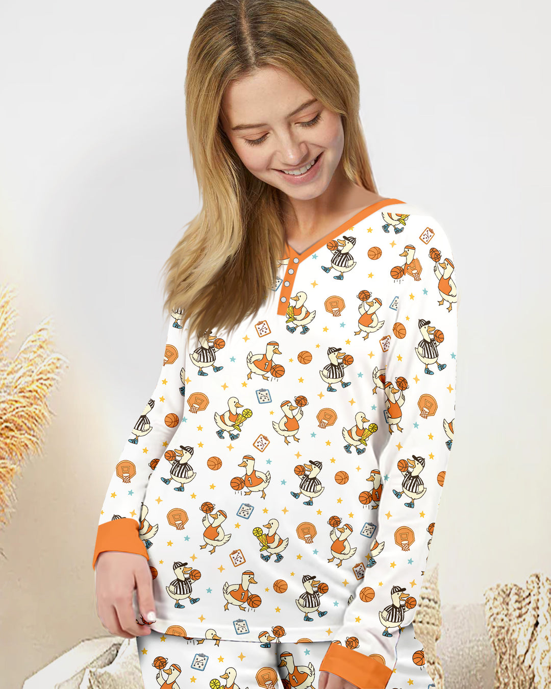 Silly Goose Playing Basketball Bamboo Women Pajama Set
