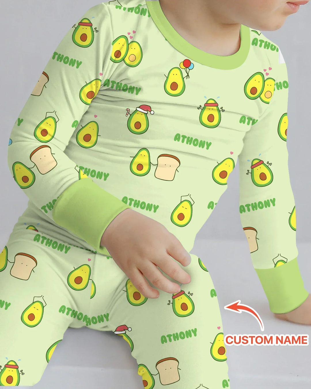 Custom Name Cute Avocado Bamboo Two Piece Long Sleeve Pajama Set