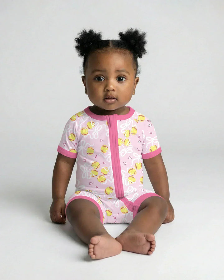 Softball Cherry Mom And Girl Matching Bamboo Shorty Zippy