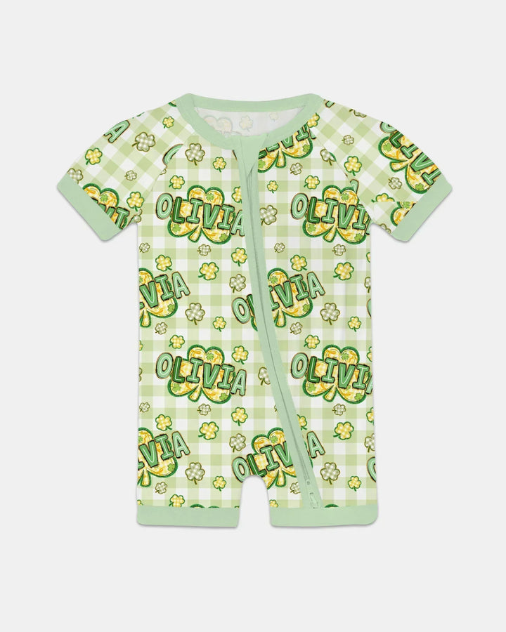 Lucky Shamrock Custom Name Bamboo Shorty Zippy