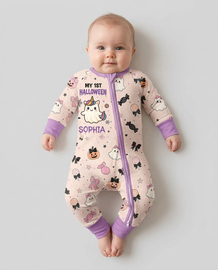 Custom Name Cute Ghost My First Halloween  Bamboo Convertible Zippy