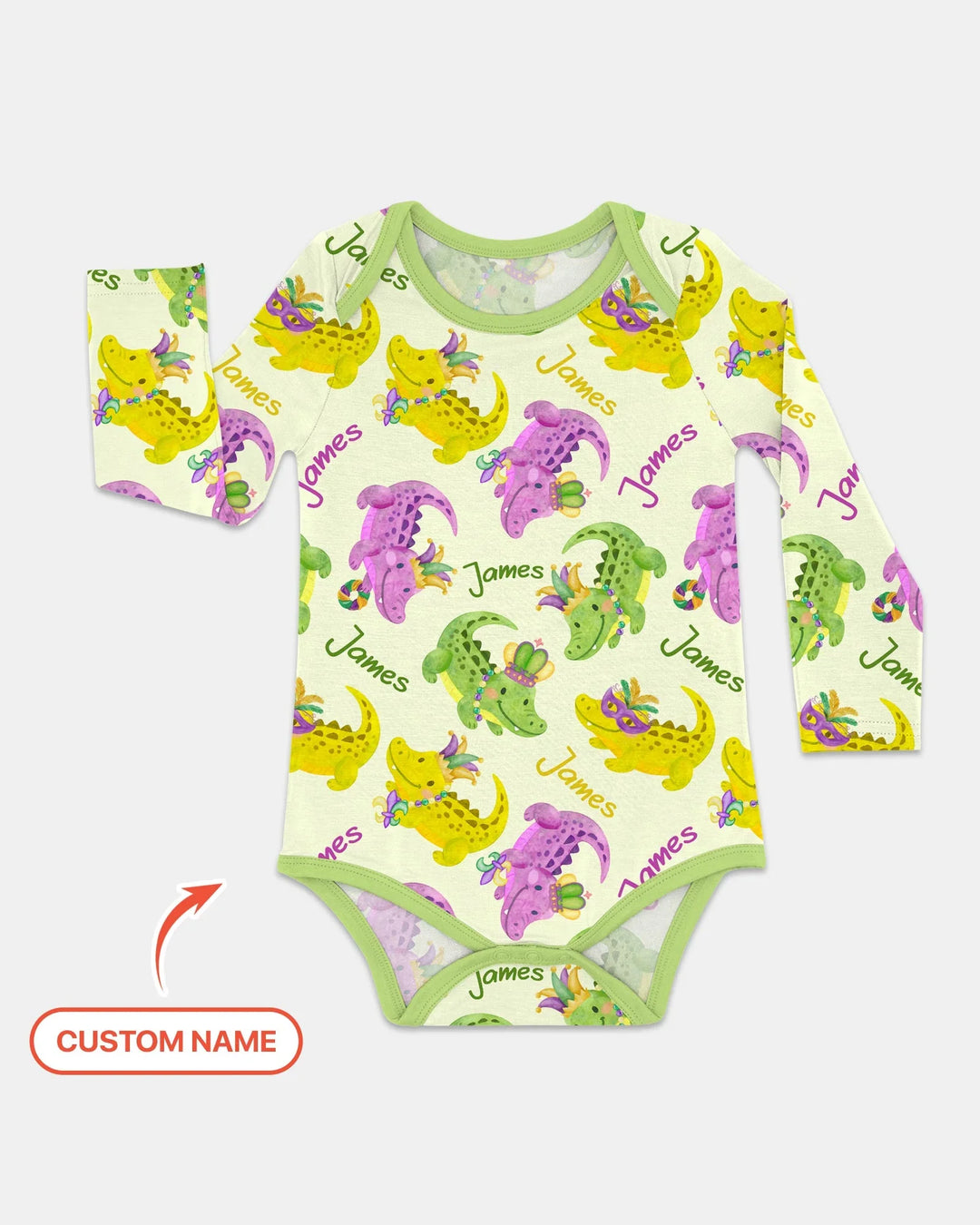 Custom Name Mardi Gras Alligator Bamboo Bodysuit