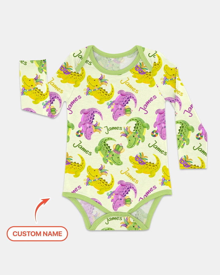 Custom Name Mardi Gras Alligator Bamboo Bodysuit