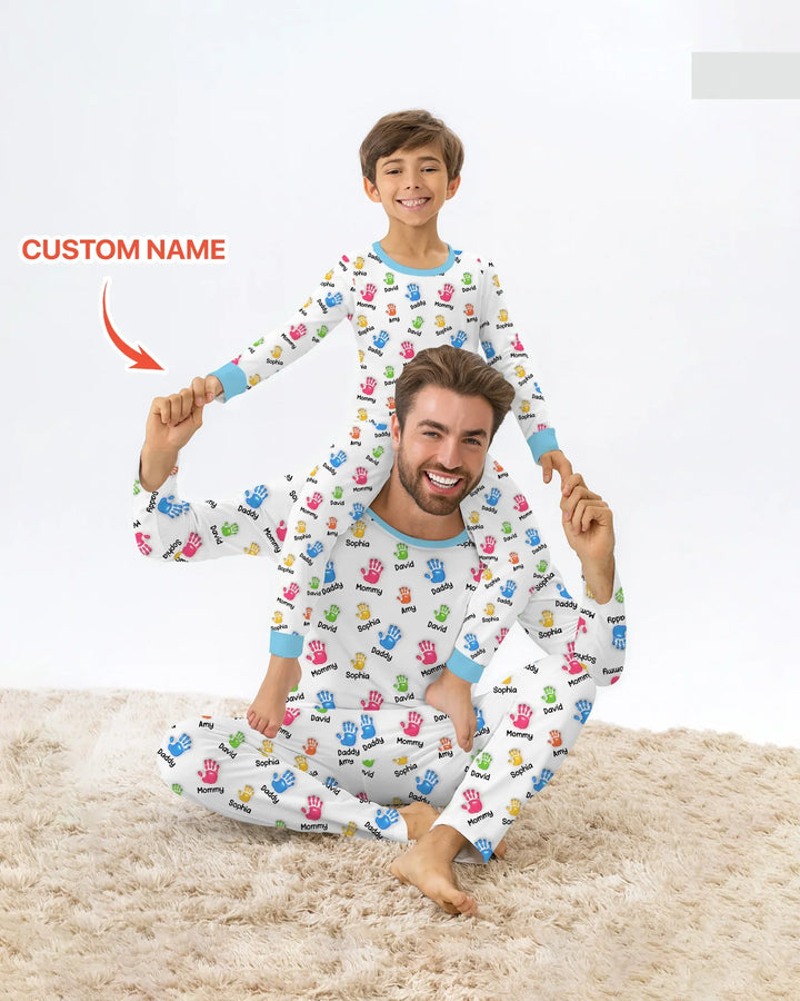 First Mother Day - Handprints Bamboo Two Piece Short Sleeve Shorts Pajama Set