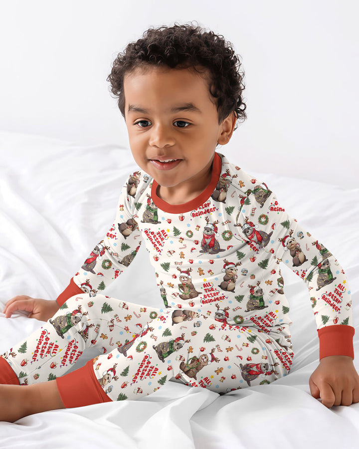 All The Otter Reindeer Bamboo Two Piece Long Sleeve Pajama Set