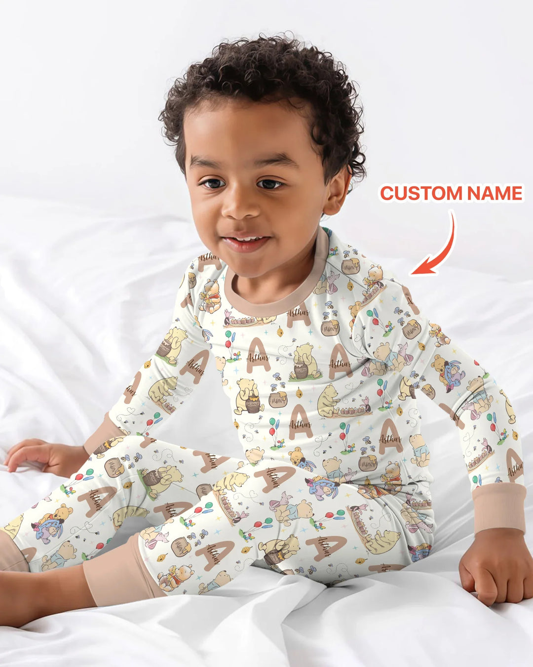 Honey Bear Monogram Bamboo Two Piece Long Sleeve Pajama Set