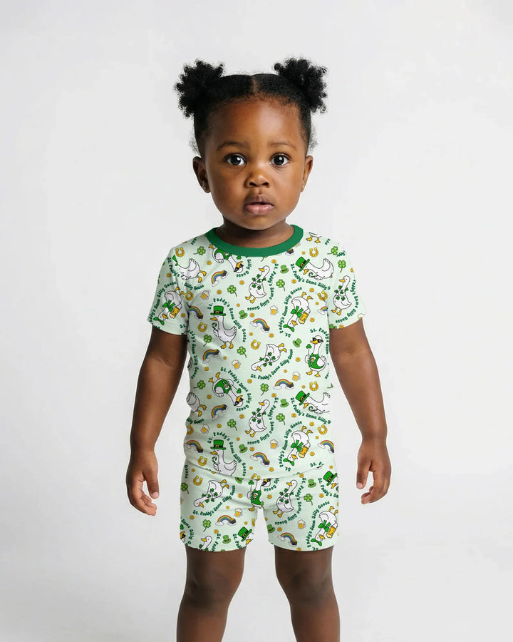 St. Patrick's Day Silly Goose Bamboo Two Piece Short Sleeve Shorts Pajama Set