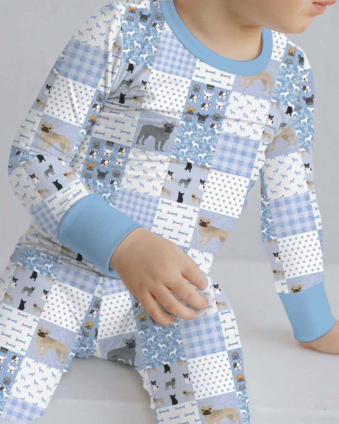 Frenchies Patchwork Family Matching Bamboo Two Piece Long Sleeve Pajama Set