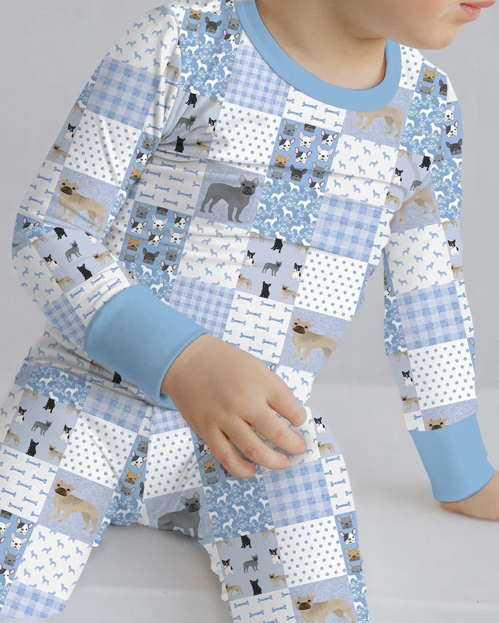 Frenchies Patchwork Family Matching Bamboo Two Piece Long Sleeve Pajama Set