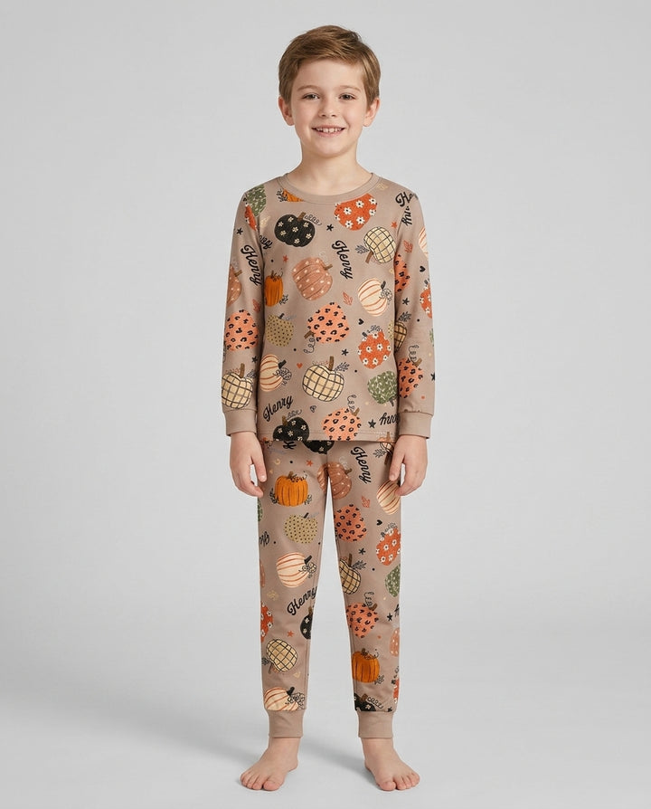 Custom Name Boho Pumpkin Bamboo Two Piece Long Sleeve Pajama Set