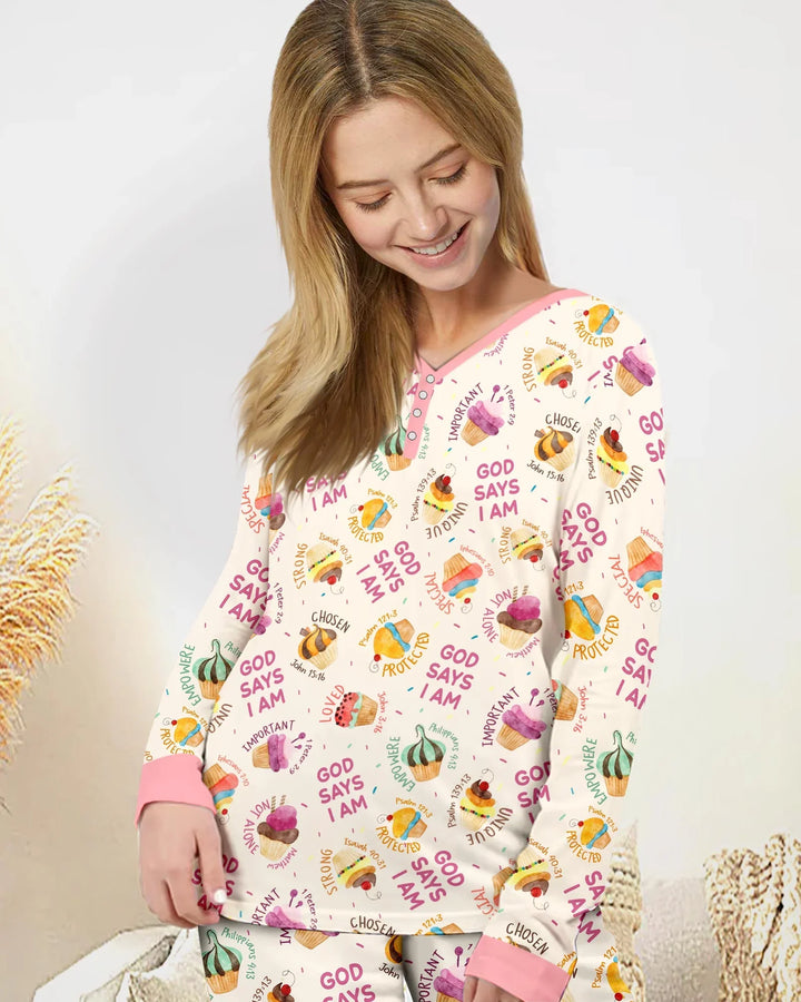 Cute Cupcake God Says I Am Bamboo Women Pajama Set