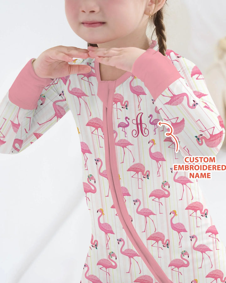 Custom Name Embroidered Flamingo Bamboo Convertible Zippy