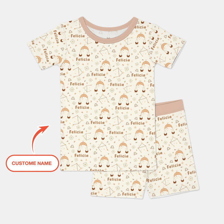 Bohemian Baby Zodiac Signs Custom Name Bamboo Two Piece Short Sleeve Shorts Pajama Set