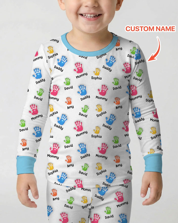 First Mother Day - Handprints Bamboo Two Piece Long Sleeve Pajama Set