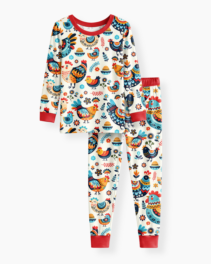 Pioneer Chickens And Roosters  Bamboo Two Piece Long Sleeve Pajama Set