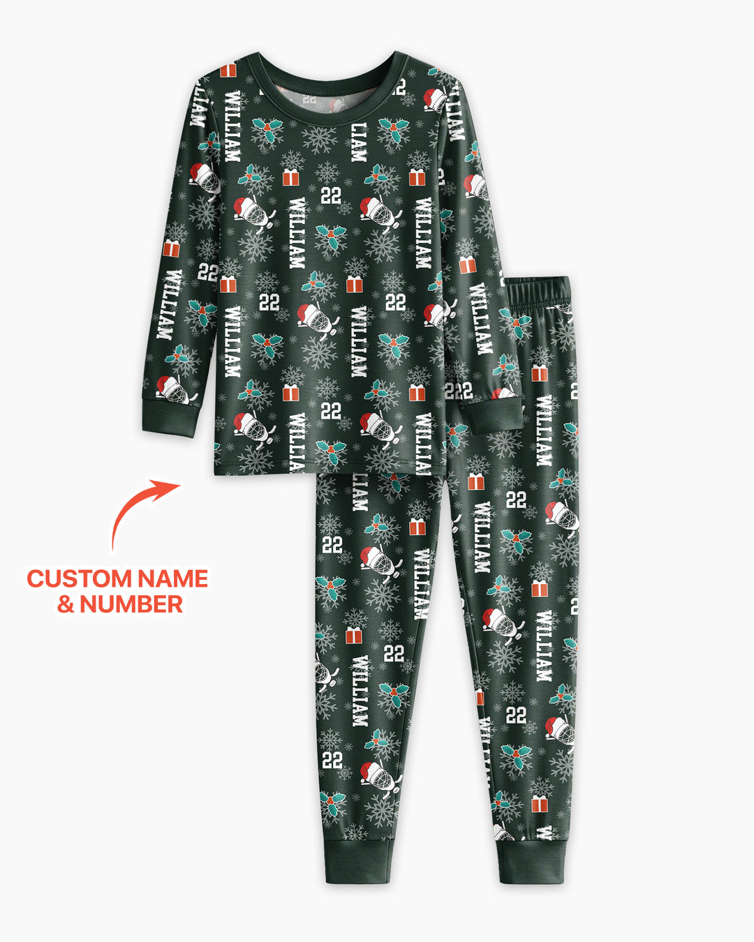 Custom Name Hockey Holiday Bamboo Two Piece Long Sleeve Pajama Set
