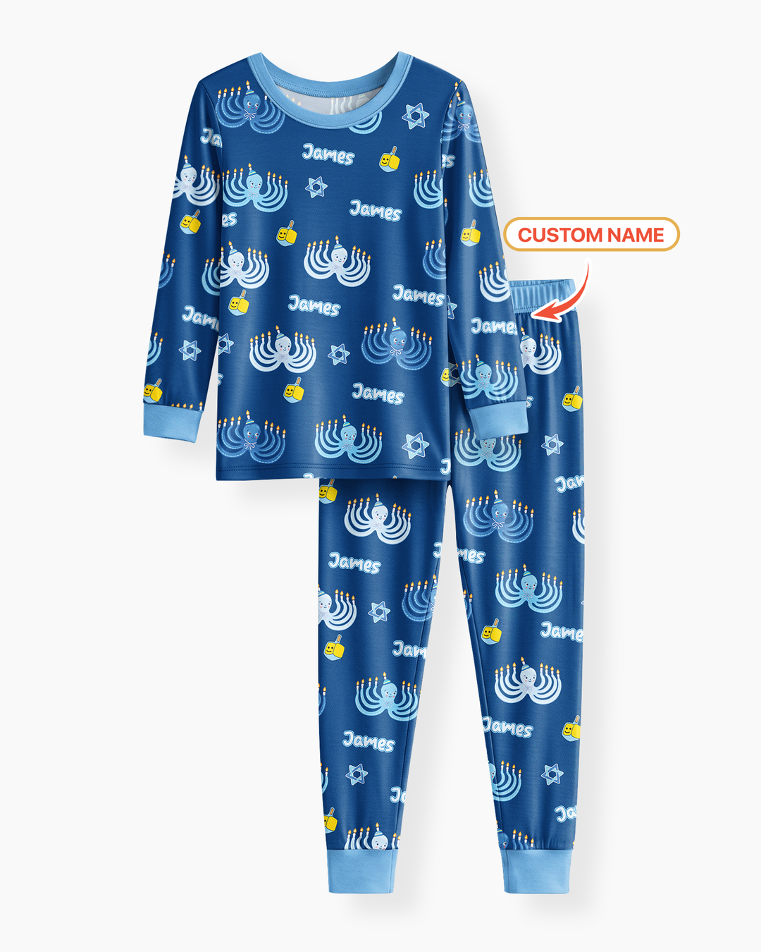 Hanukkah Jewish Octopus Bamboo Two Piece Long Sleeve Pajama Set