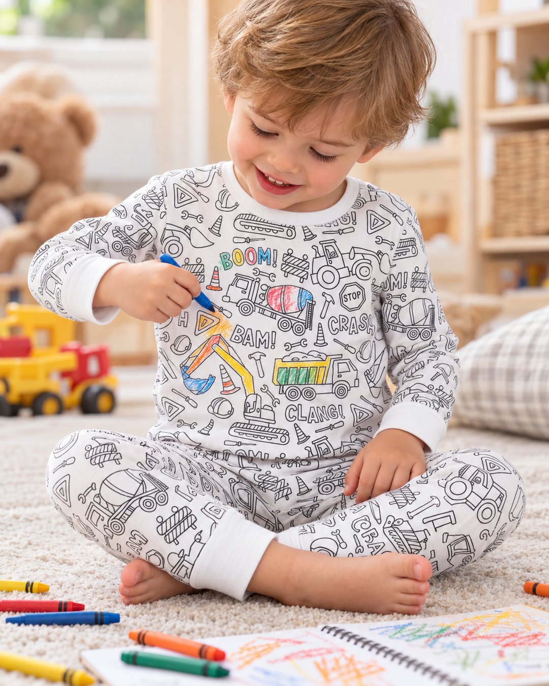 Construction Zone Colorable Bamboo Two Piece Pyjamas Set