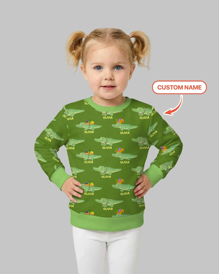 Custom Name Mardi Gras Gator Bamboo Crewneck Sweatshirt
