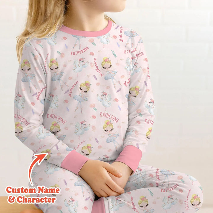 Custom Name Ballerina Doll Bamboo Two Piece Long Sleeve Pajama Set