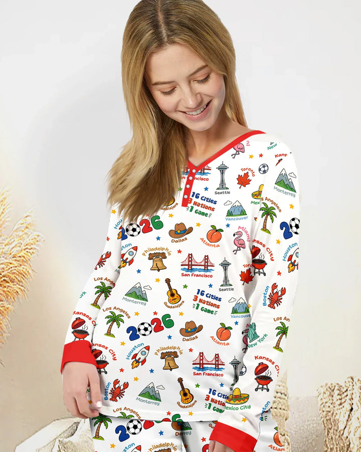 Soccer Cup Host Cities 2026 Bamboo Women Pajama Set