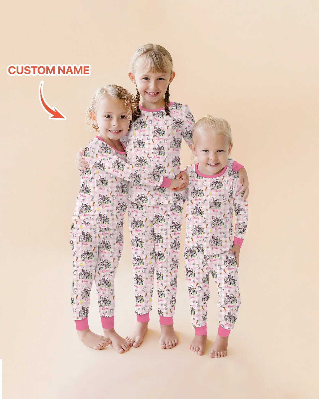 Custom Name Easter Family Matching Bamboo Two Piece Long Sleeve Pajama Set